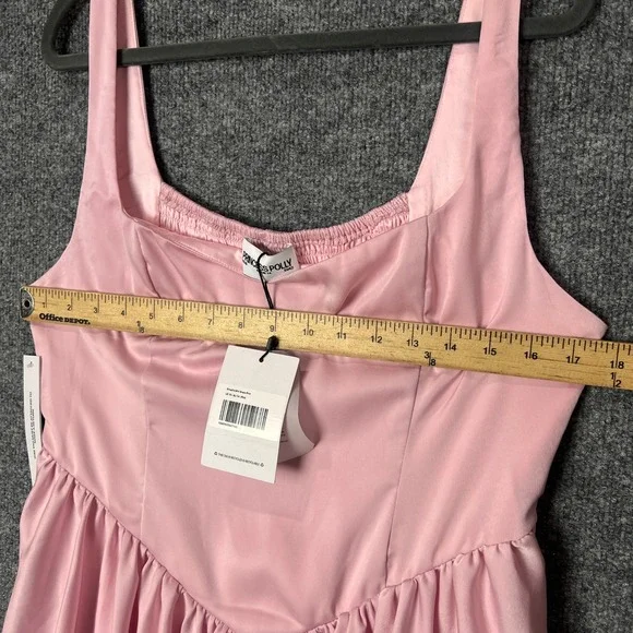 NEW Princess Polly Straplie Mini Dress Pink Satin‎ Smocked Bust Square Neck 10 - Picture 6 of 11